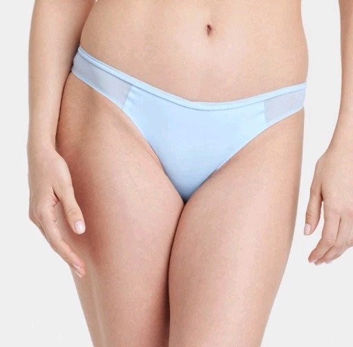 Women’s Micro-Mesh Thong Underwear Auden Light Blue Nylon Spandex Blend Size S