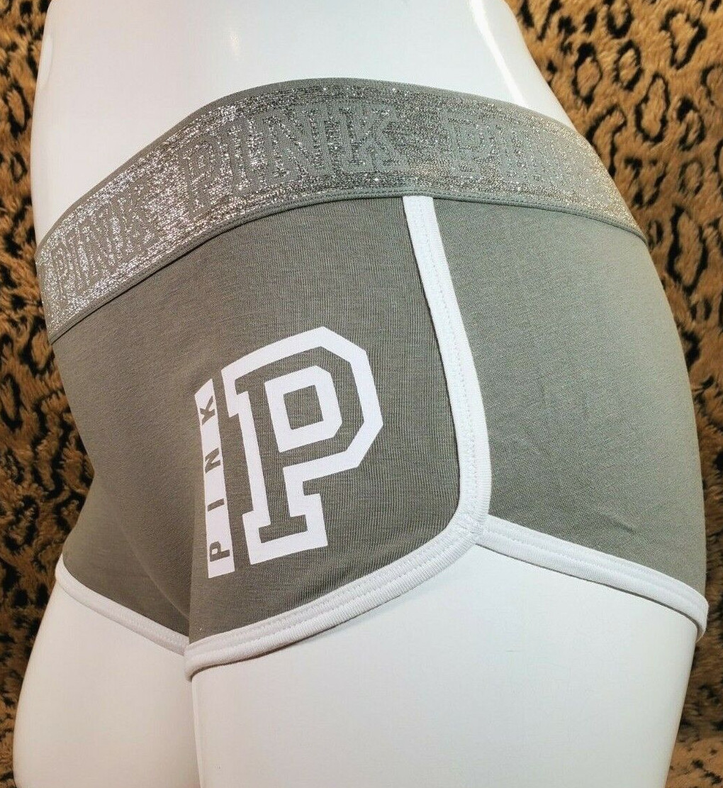 Victoria’s Secret PINK Glitter Logo Green Boy Shorts Shortie Panty L NWT Sexy