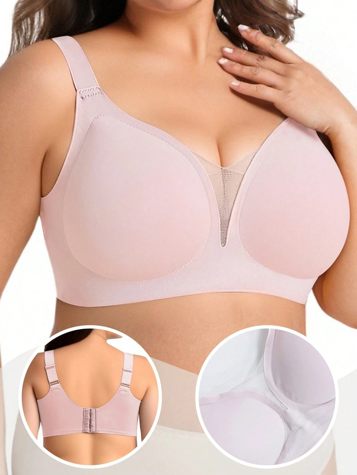 Plus Size Soft Support Wireless Bra with Seamless Mesh and Cheap24