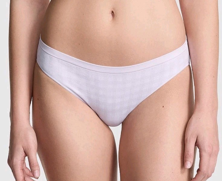 Victoria’s Secret PINK Seamless White and Purple Gingham Bikini Panty (L) NWT!