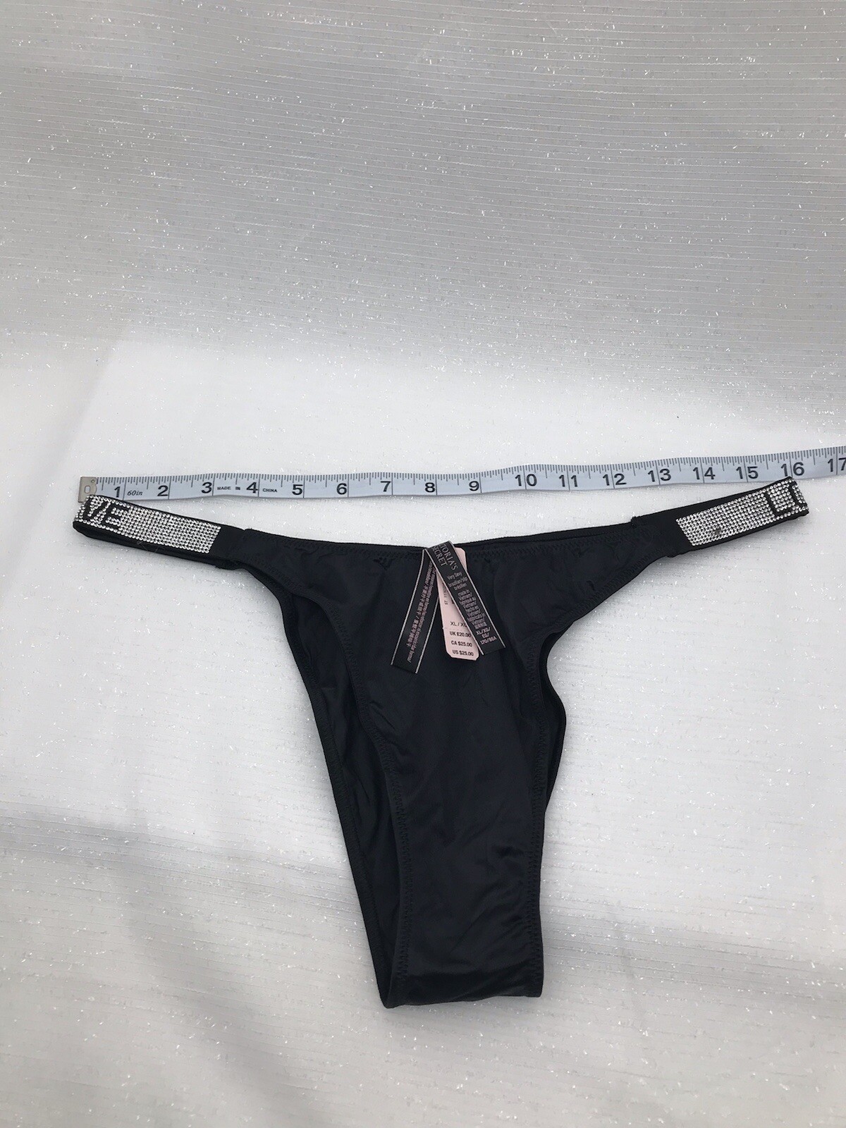 Victorias Secret EXTRA LARGE Very Sexy Rhinestone Bling Brazilian Panty XL BLACK
