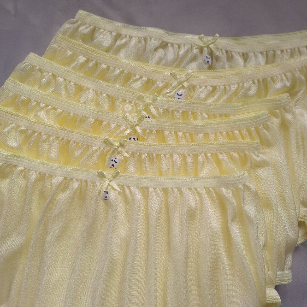 6 Yellow Underwear Nylon Silky Soft Panty Light Panties Full Waist28″-34″ Size M