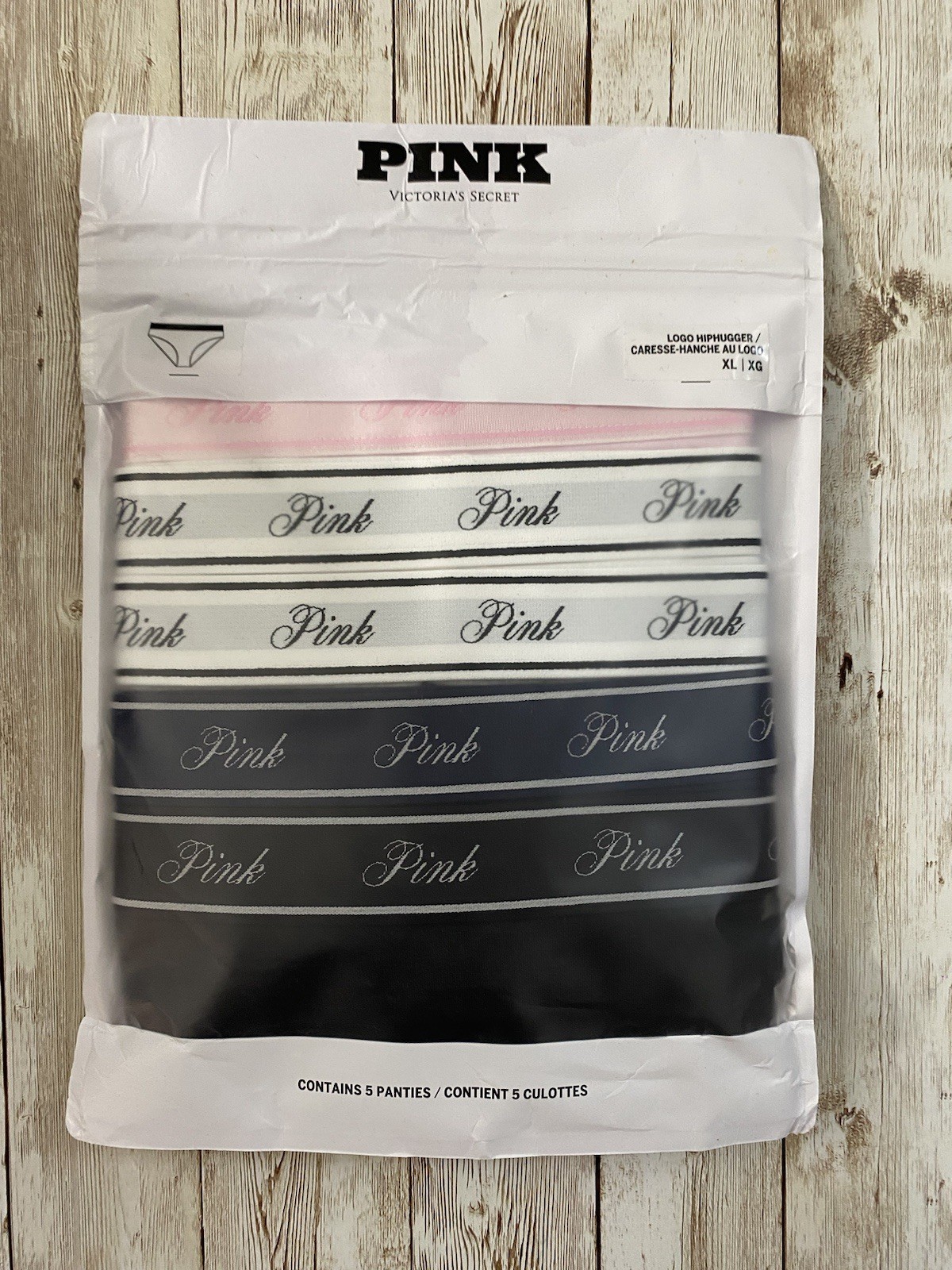 NEW Victoria’s Secret PINK 5-Pack Logo Cotton Hiphugger Panties Pack XL 16-18