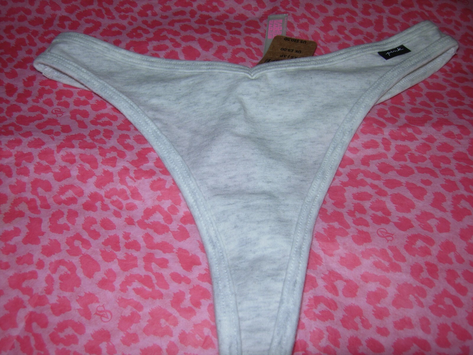 Victoria’s Secret PINK Sexy Thong String V-Cut LOGO Heather Silver XS S L NWT