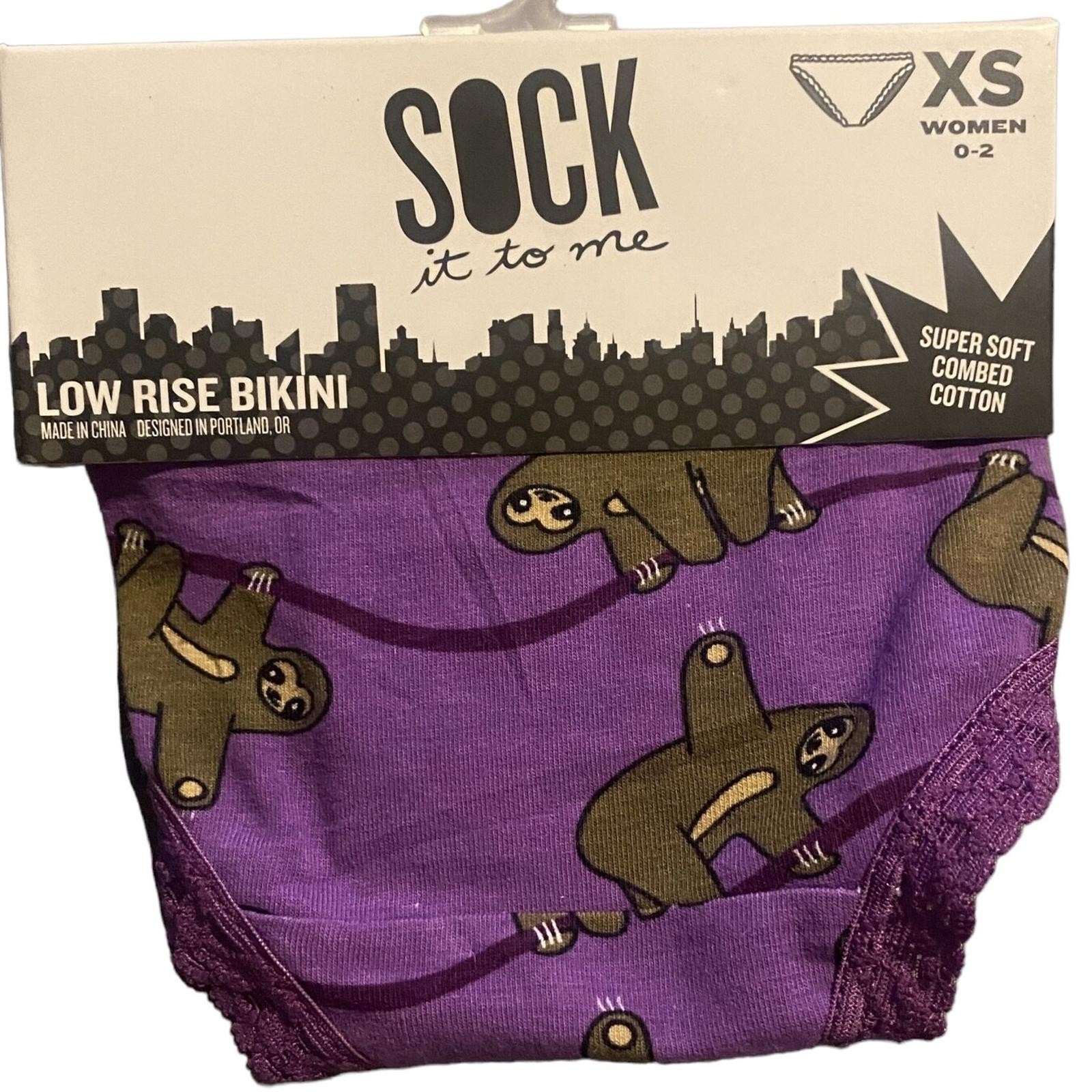 Purple Sloth Sock It To Me Ladies Panty Low Rise Bikini Cotton Lace Trim XL