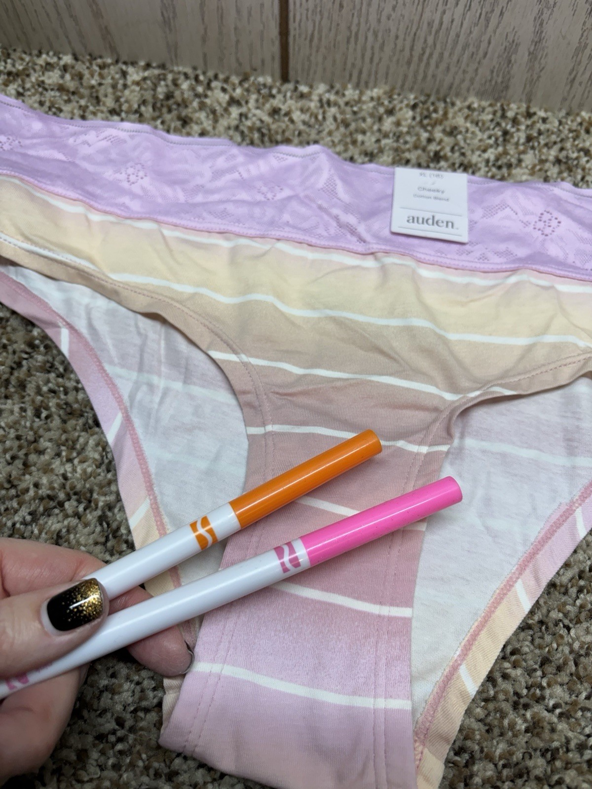 Auden Pink/Multi-Color Cotton Blend Cheeky Panty. Size: XL (16).
