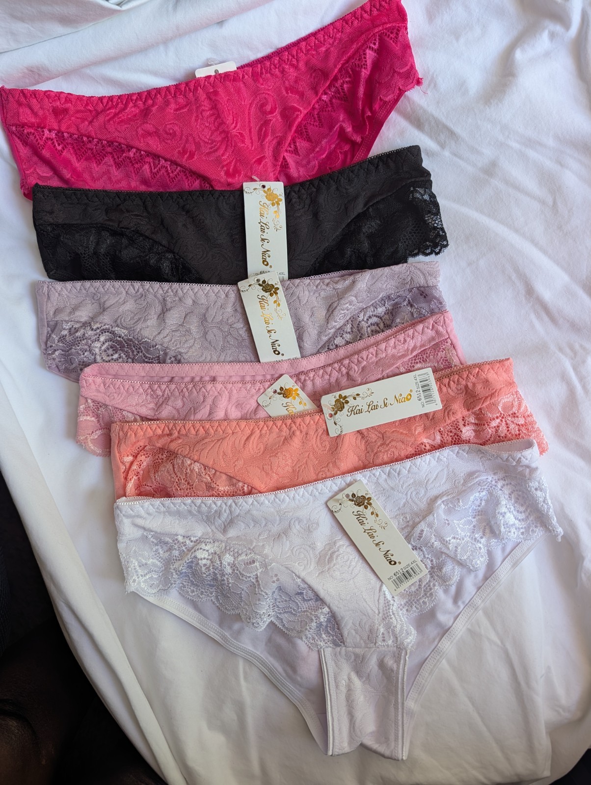 Kai Lai Le Niao Women’s Floral Lace Bikini Panties 6-Pack, XL, Multicolor