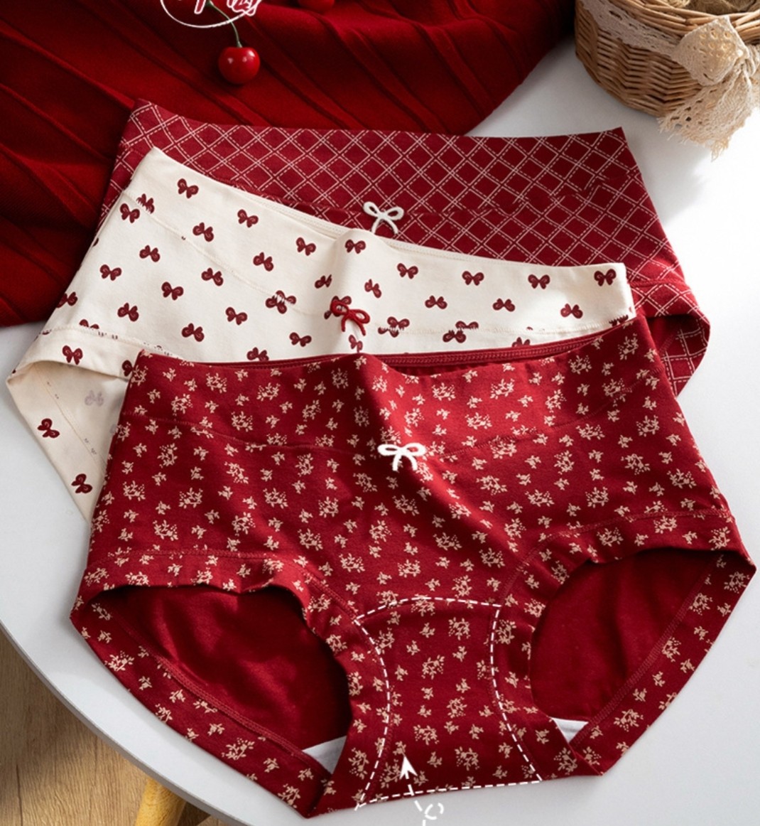 Women’s Cotton Briefs Antibacterial Mid Waist Breathable Printed Panties M-2XL