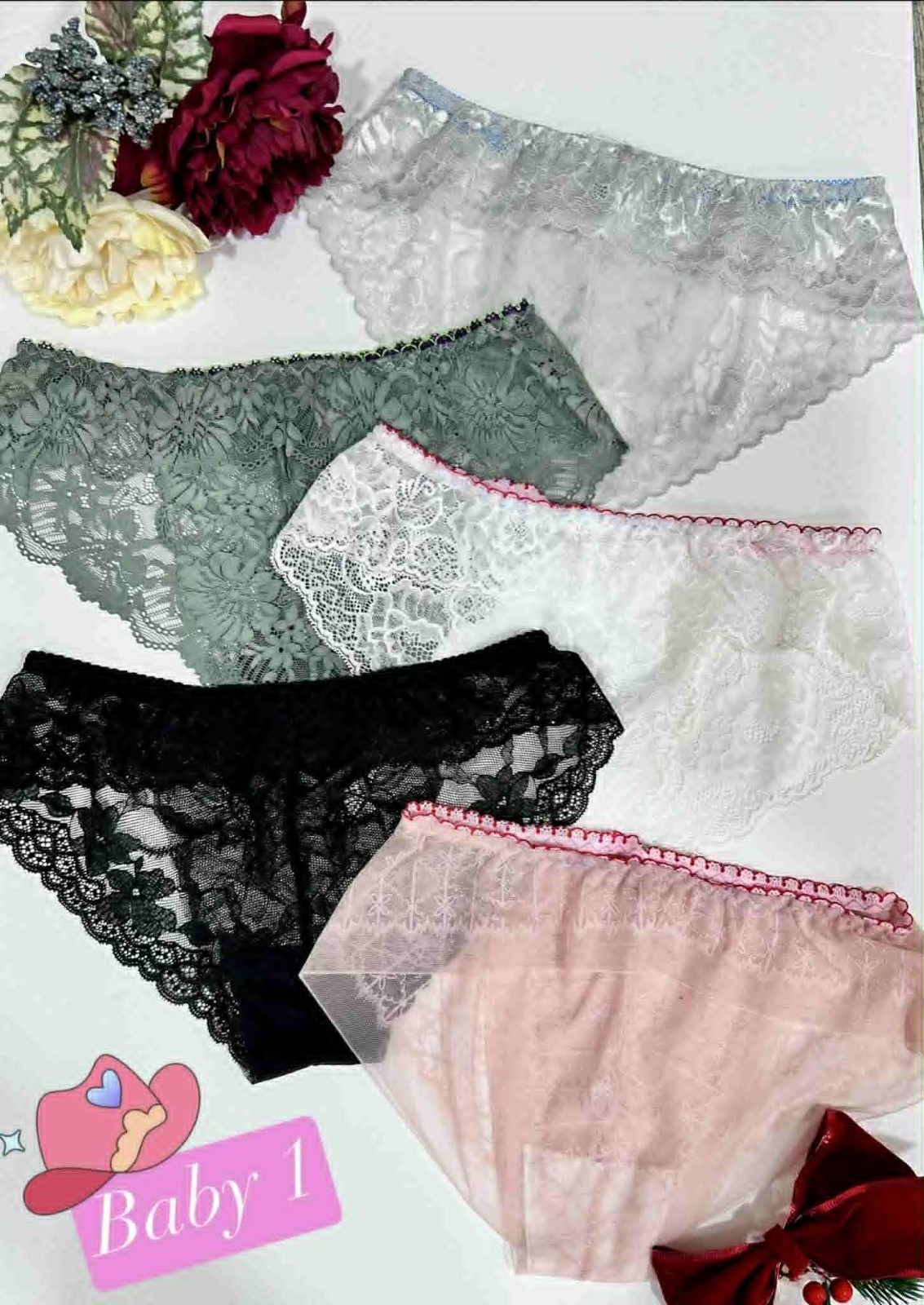 Floral Lace Underwear for Women colorful and vibrant Set of 5 panties Size S-XL