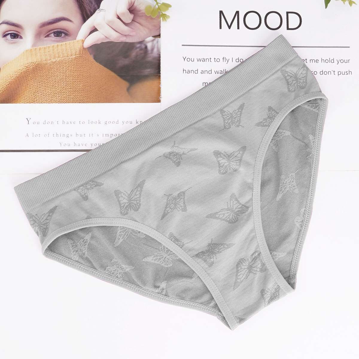 Women Breathable Low Rise Panties Butterfly Jacquard Brief S, M, L, XL, 2XL