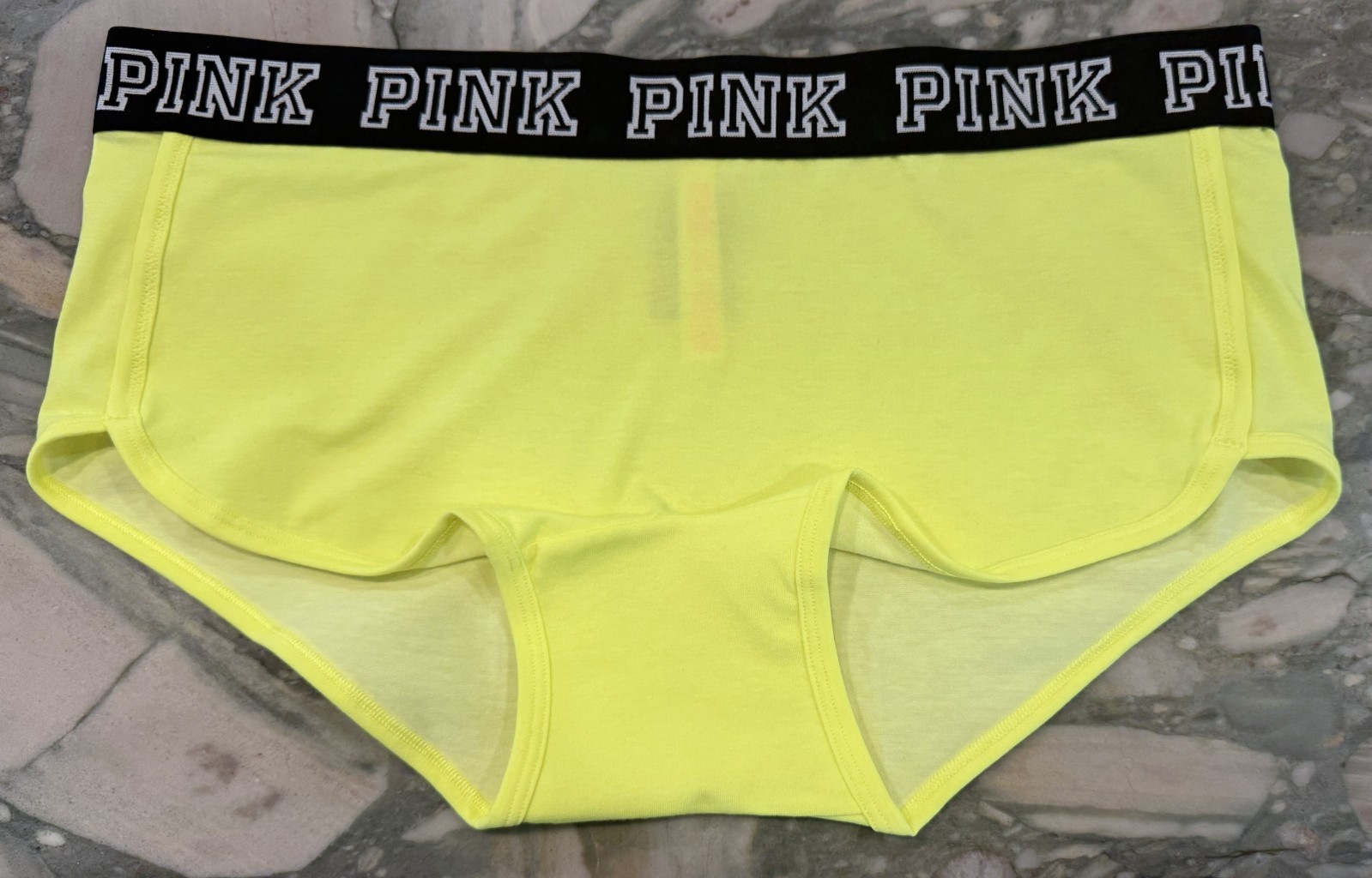 NEW Victoria Secret PINK BLOCK LOGO Cotton Trim Boyshort Neon Lemon Blaze – XXL