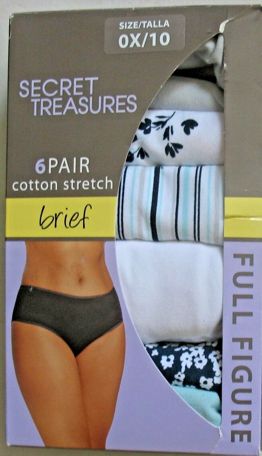 PKG OF 6 – SECRET TREASURES – SIZE 14W – 16W – COTTON STRETCH FULL FIGURE BRIEFS