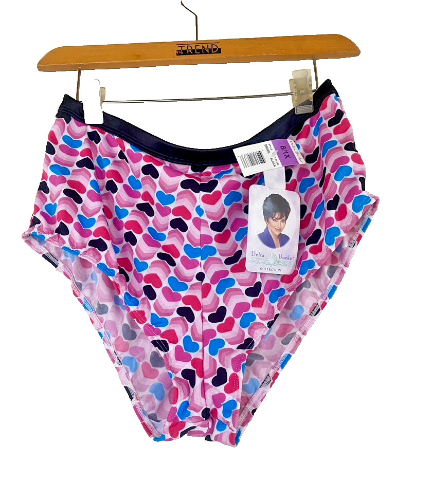 Delta Burke Sz 1XL / 8 Bikini Panties Underwear High Waist Hearts Waistband Soft