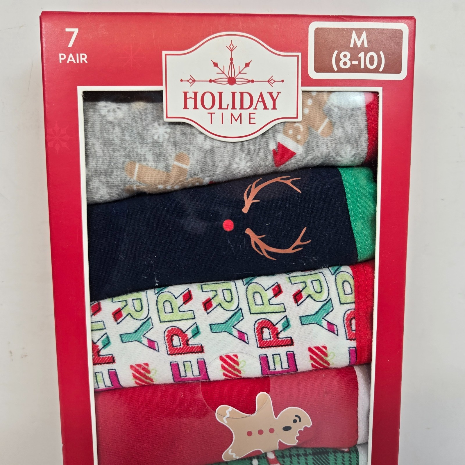Holiday Time Christmas Hipster 7 Pair Size M 8-10 Gingerbread Candy Canes