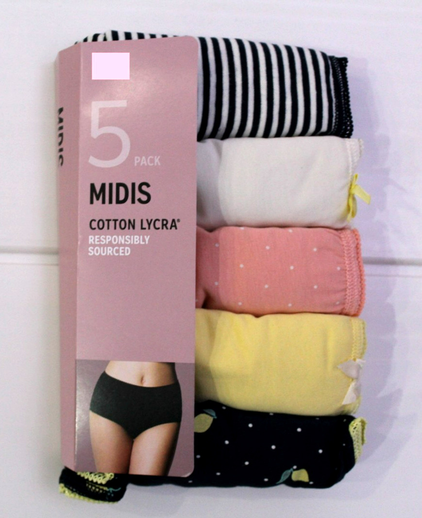 Ex M&S Ladies 5 Pack Supersoft Cotton Lycra Midis Briefs Knickers Size 12 to 18