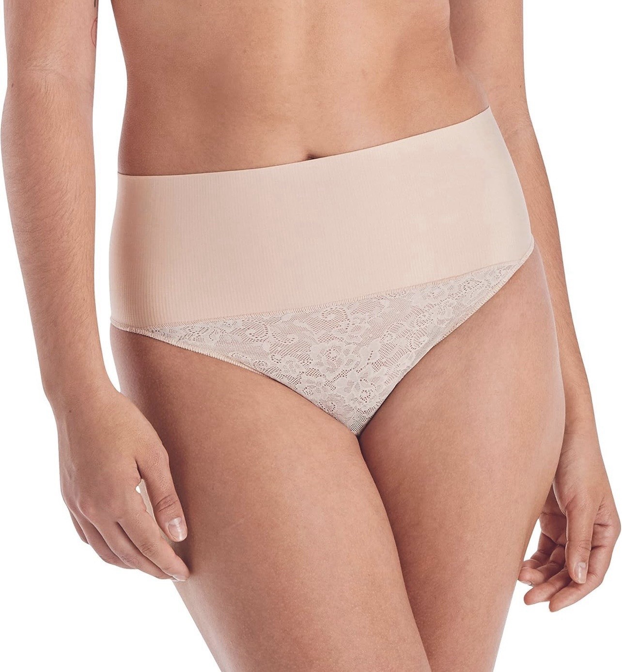 Maidenform Tame Your Tummy Lace Thong Panty Underwear Women’s Size M Beige