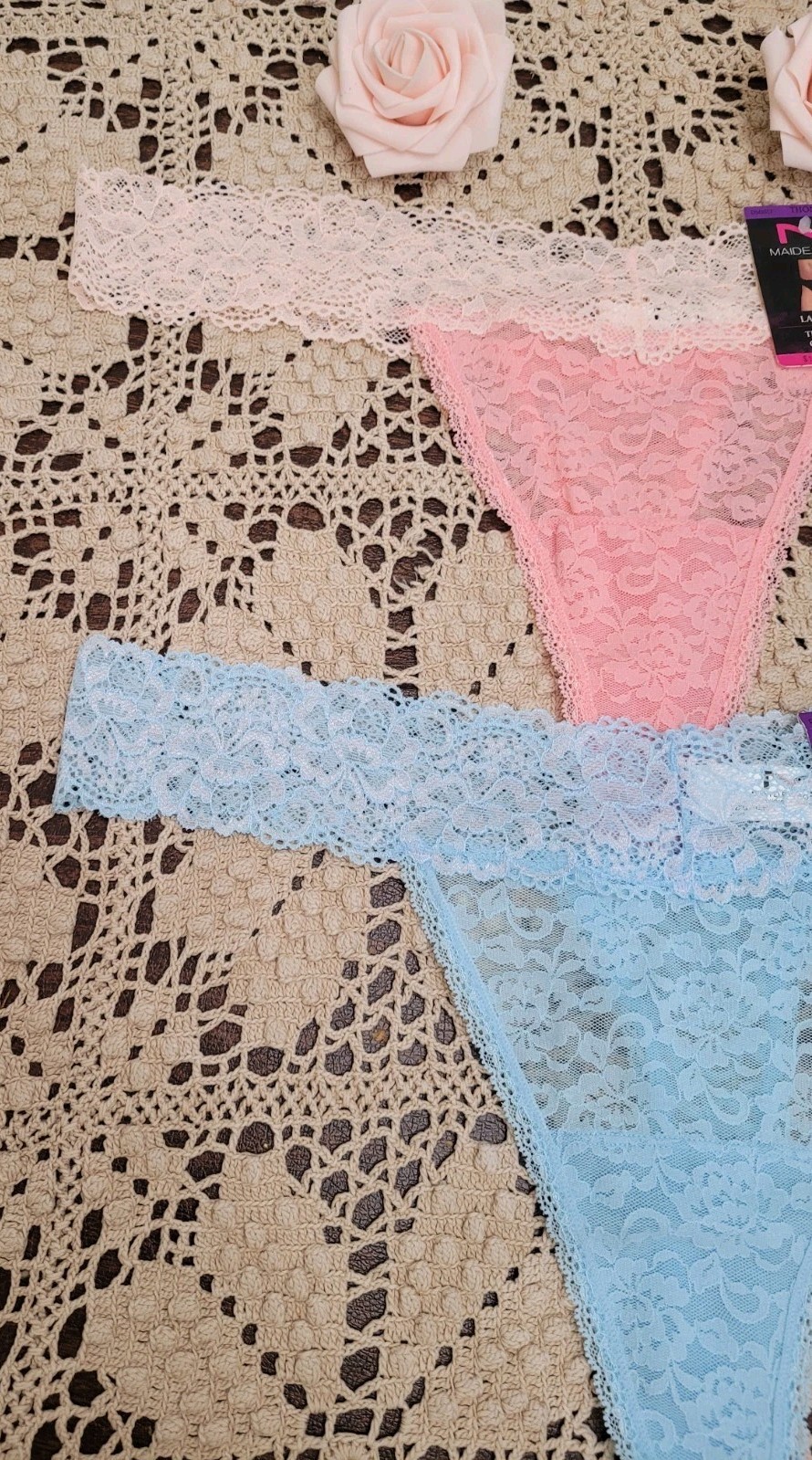 MAIDENFORM Sexy Floral Lace Thongs DMESLT~ SZ 9 / 2XL Coral/ Blue $24.00
