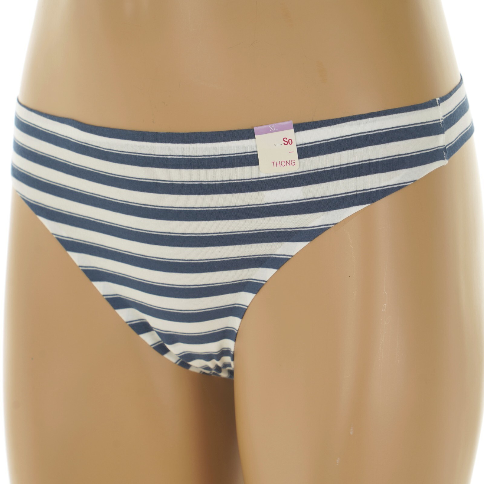 SO INTIMATES Junior’s Size 15-17 X-LARGE White BLUE STRIPE THONG Panty #SO83-005