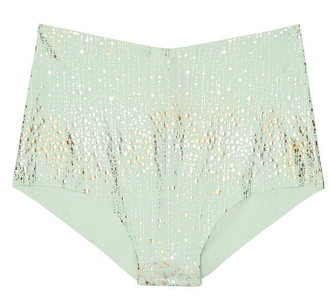 XL Green Star Foil Metal NOSHOW Seamless Victorias Secret High Waist Brief Panty