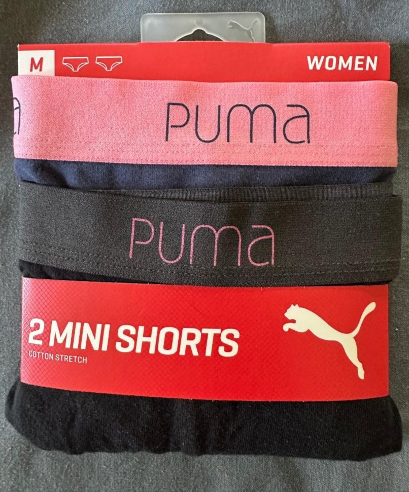 PUMA women mini shorts x2 size M/12 mood indigo/black cotton stretch