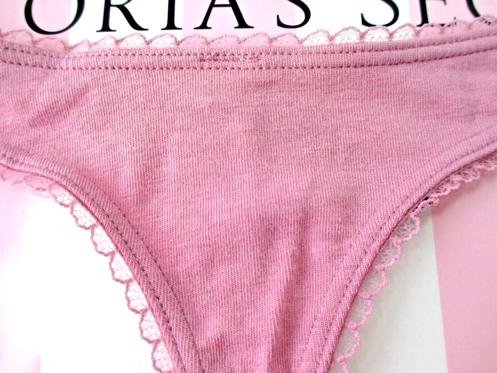 VICTORIA’S SECRET Cotton High Leg Thong Panty L 2XL Mauve Pink NWT Lace Trim VS