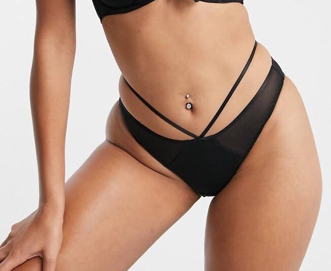 Pour Moi Black Shimmy Open Back Thong UK 12