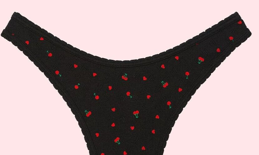 L HEART POINTELLE BLACK CHERRY HEART High-Leg Thong PINK Victoria’s Secret Panty