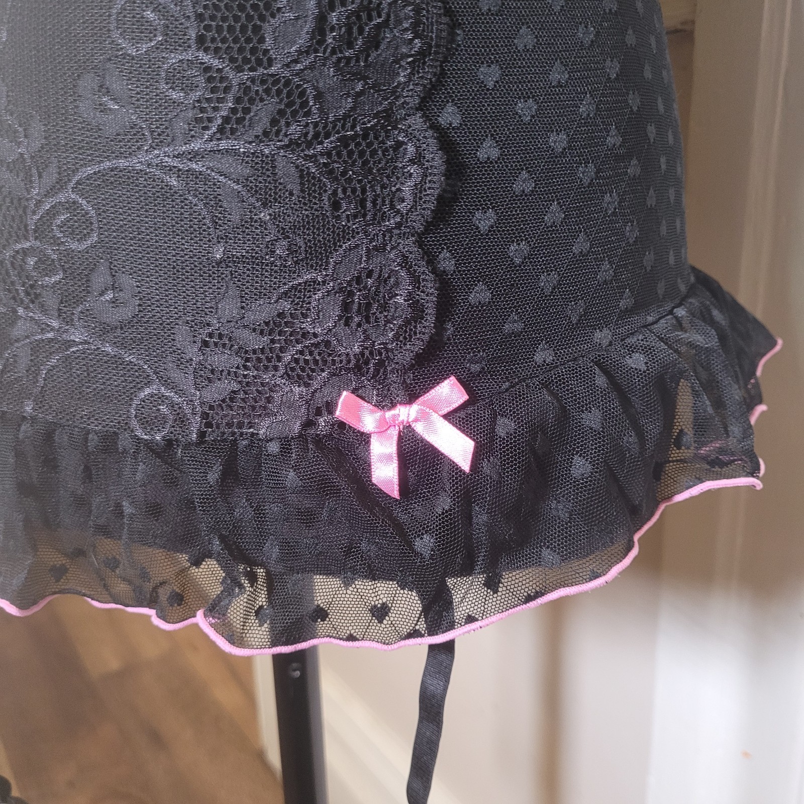 Lingerie Blk Pink Lace Matching Adjustable Thong Xs/small