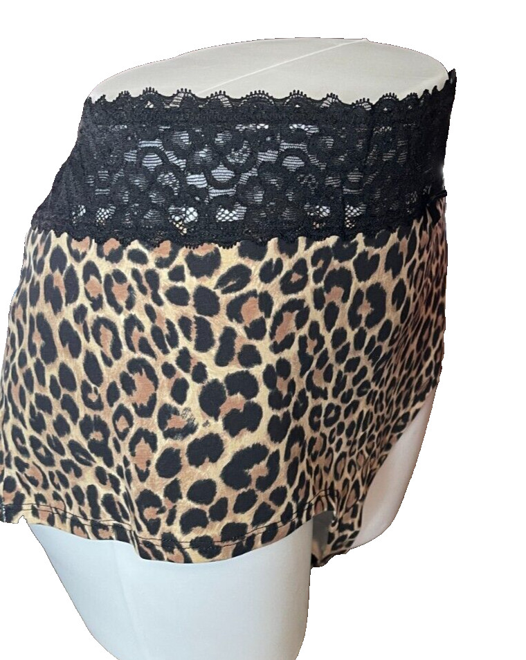 Torrid +5 Brown Animal Print Wide Black Lace Waistband Cotton Boyshort Panties