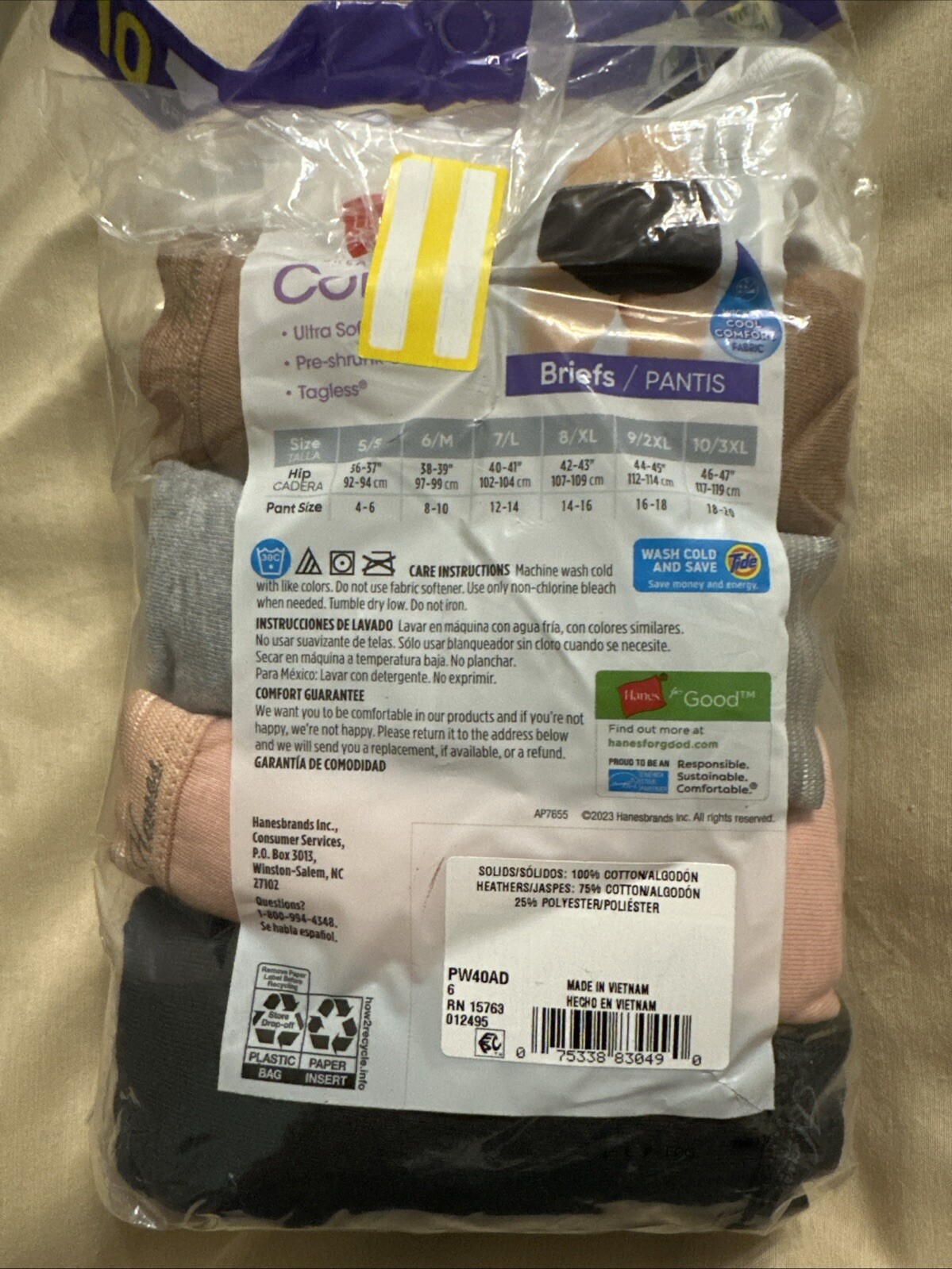 Hanes Women’s Briefs Panties 9 Pack Cotton Breathable Tagless Underwear Sz 6/M