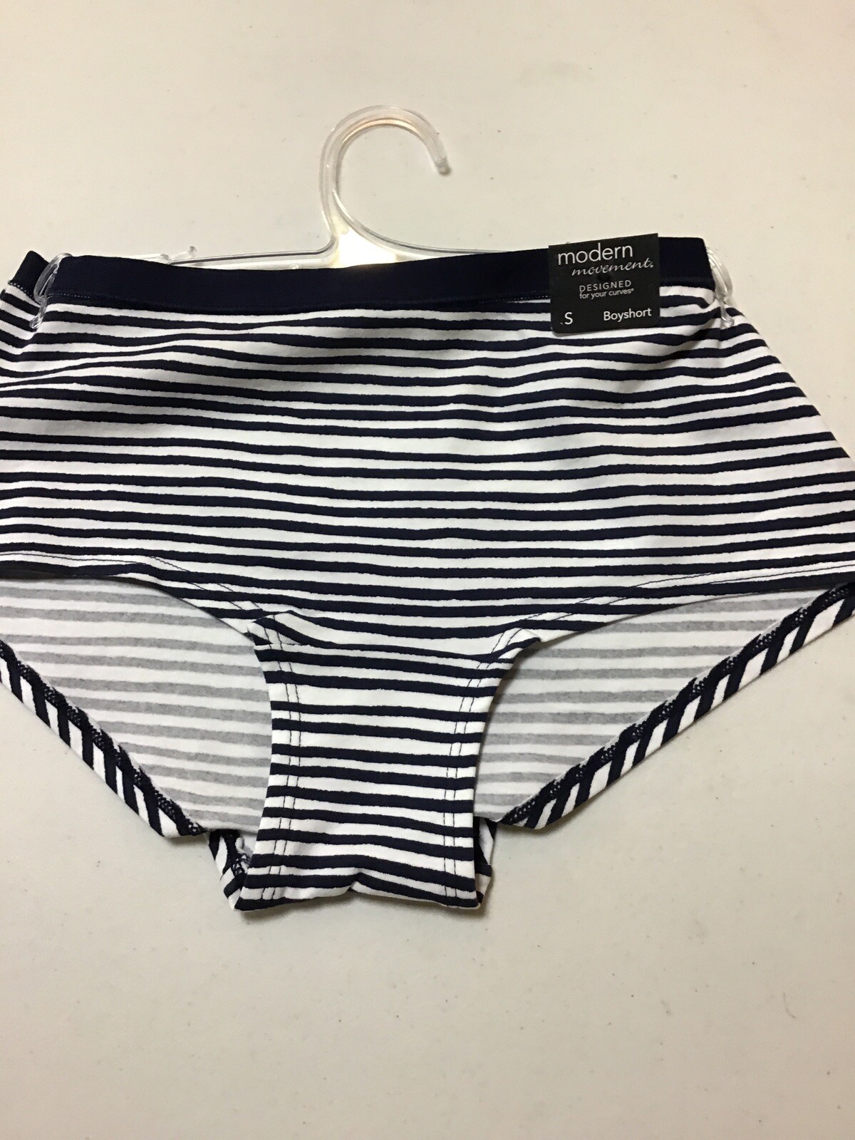 WOMENS PANTY MODERN MOVEMENT BOYSHORT NAVY &WHITE STRIPES 95% COTTON 5% SPANDEX