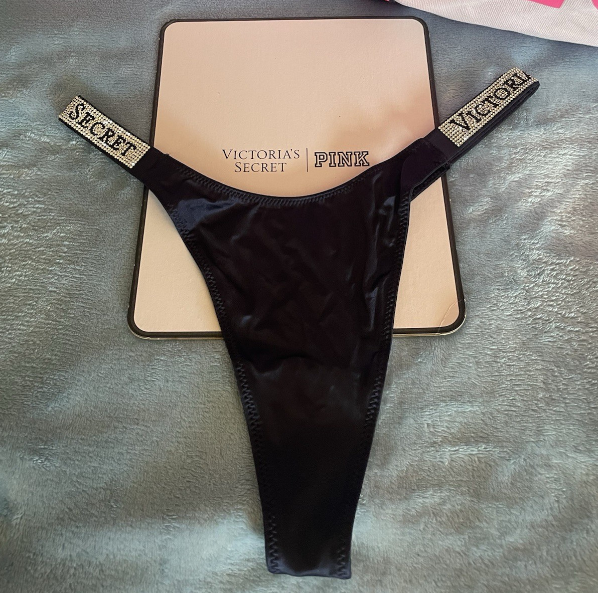 Victoria’s Secret Dark Blue shine Strap thong Panty Size M