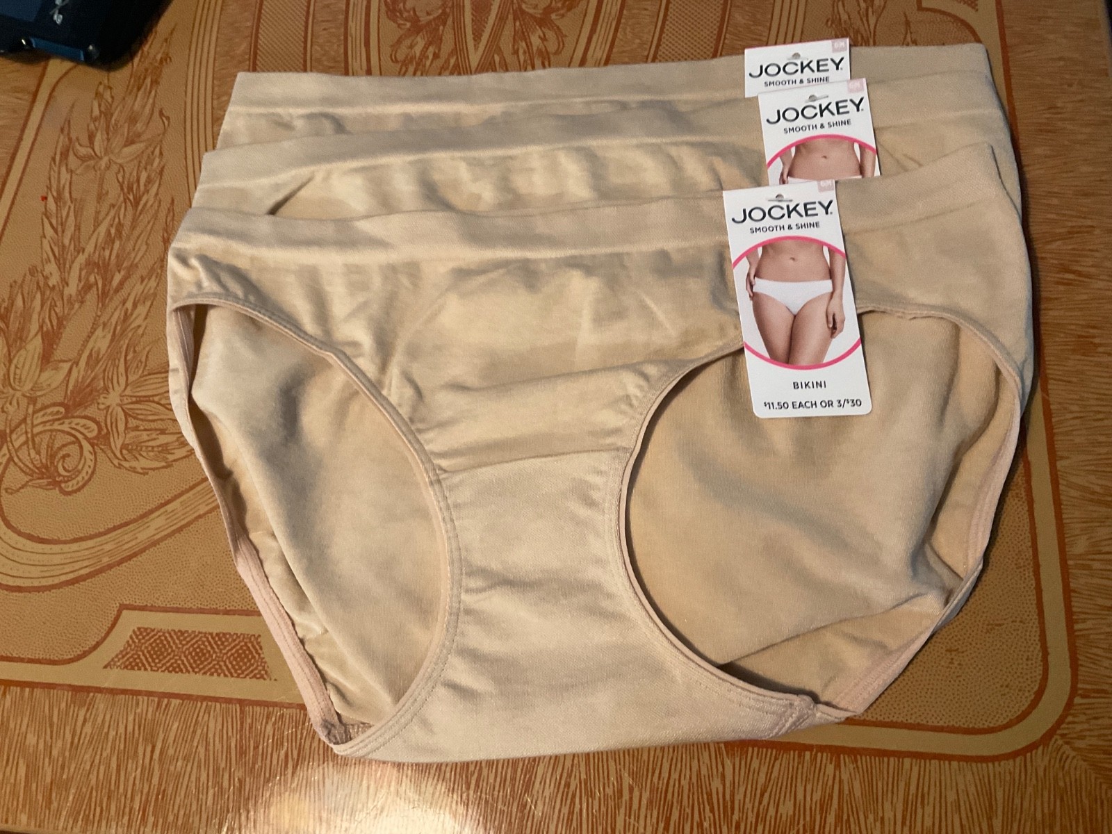 Jockey Women’s Smooth and Shine Heathered Tan Bikini-6-Set of 3 – NWT