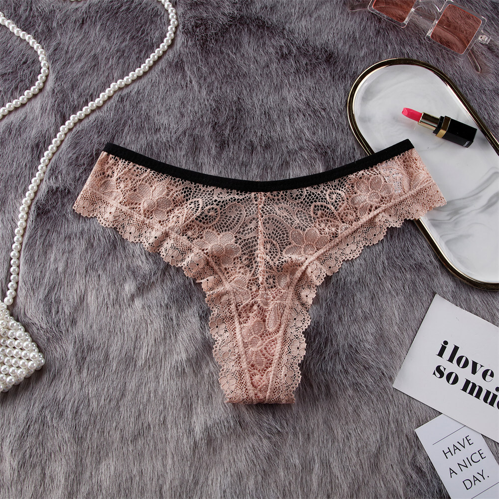 8pcs Women Transparent G Strings Hollow Lace Temptation Low-waist Panties Thongs