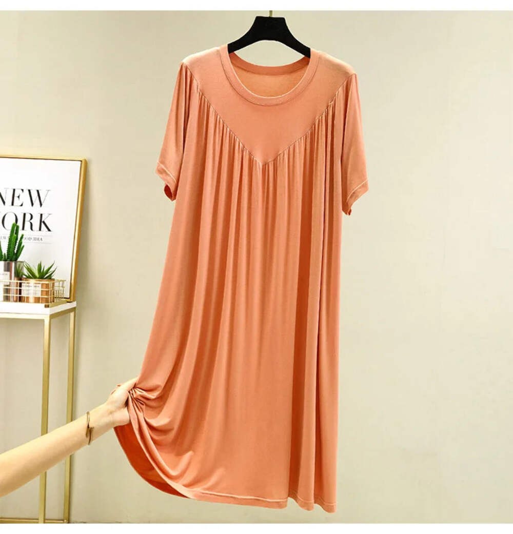 Loose plus Size Sp Dr Modal Women’s Summer Thin Home Gown Skirt Sle round Ne ort
