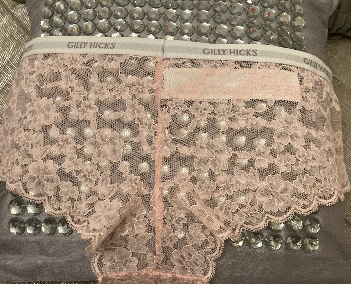 GILLY HICKS Cheeky Pink Lace Logo Knickers XS 6 8 Women’s Briefs Hollister Fitch