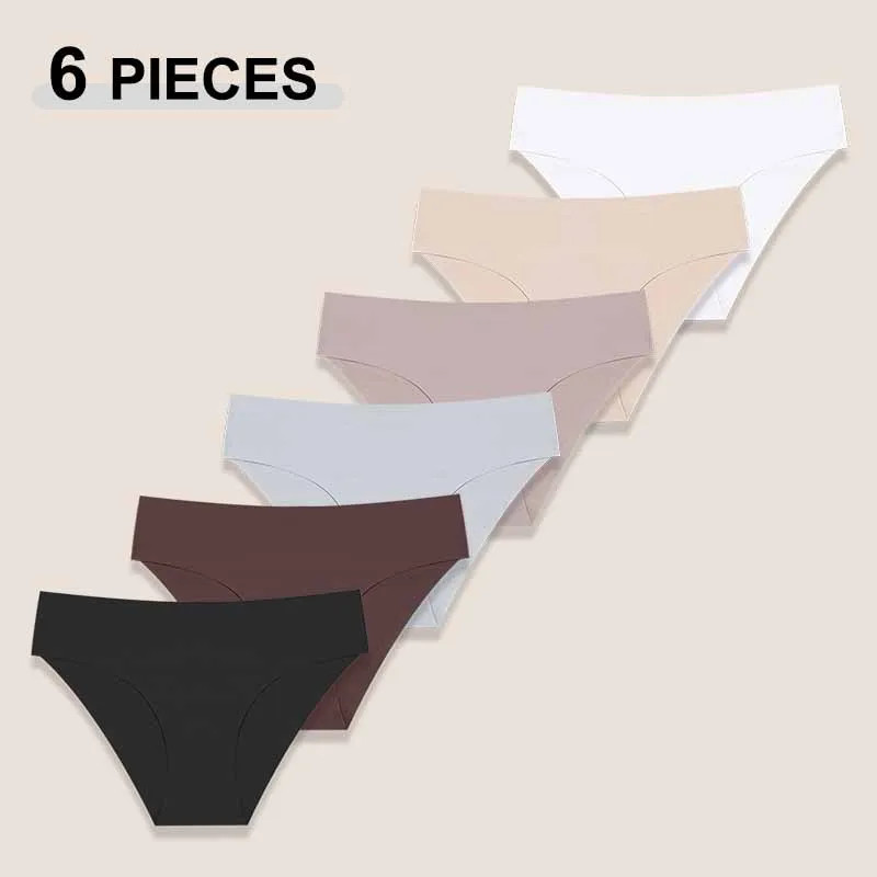 Low Rise Brief Panties Seamless Stretch Breathable Soft Comfortable Fits 6PCS