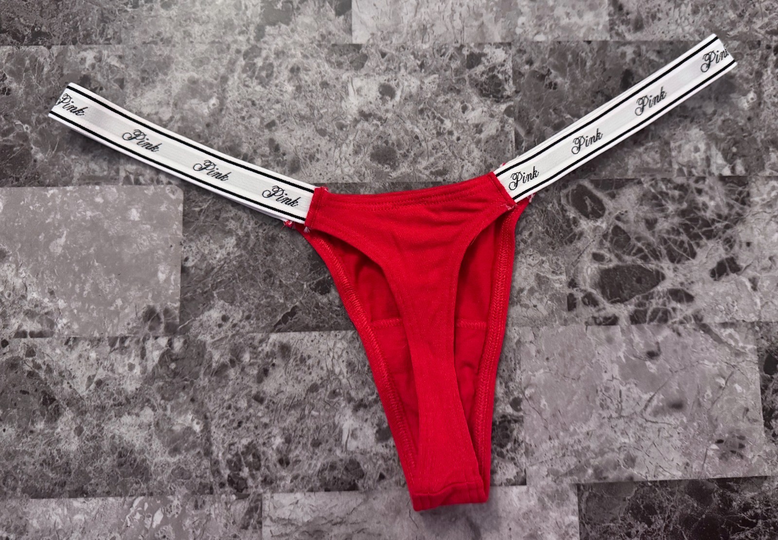NWT VICTORIA’S SECRET PINK RED MICRO TINY LOGO SIDE STRAPS THONG PANTIES
