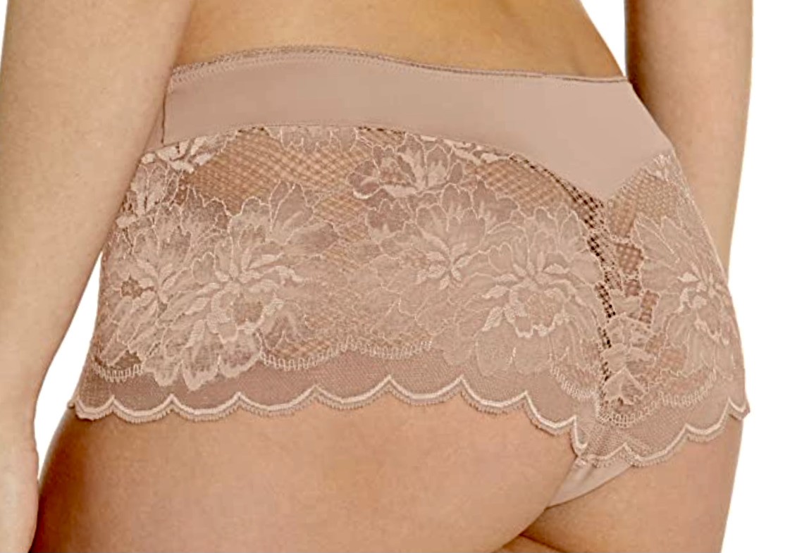Wacoal Fire and Lace Mahogany Rose Nude Boyshort Thong Panty NEW Womens M 6 L 7