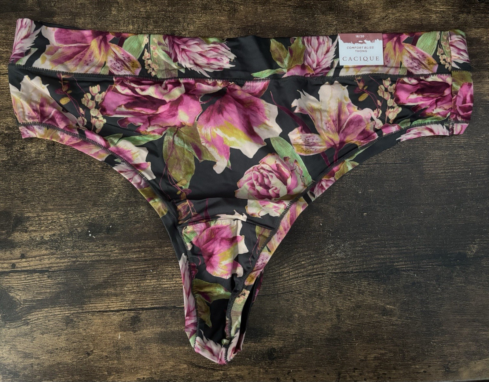 Plus Size 18/20 Lane Bryant Cacique Comfort Bliss Thong Nylon Gray Pink Flower