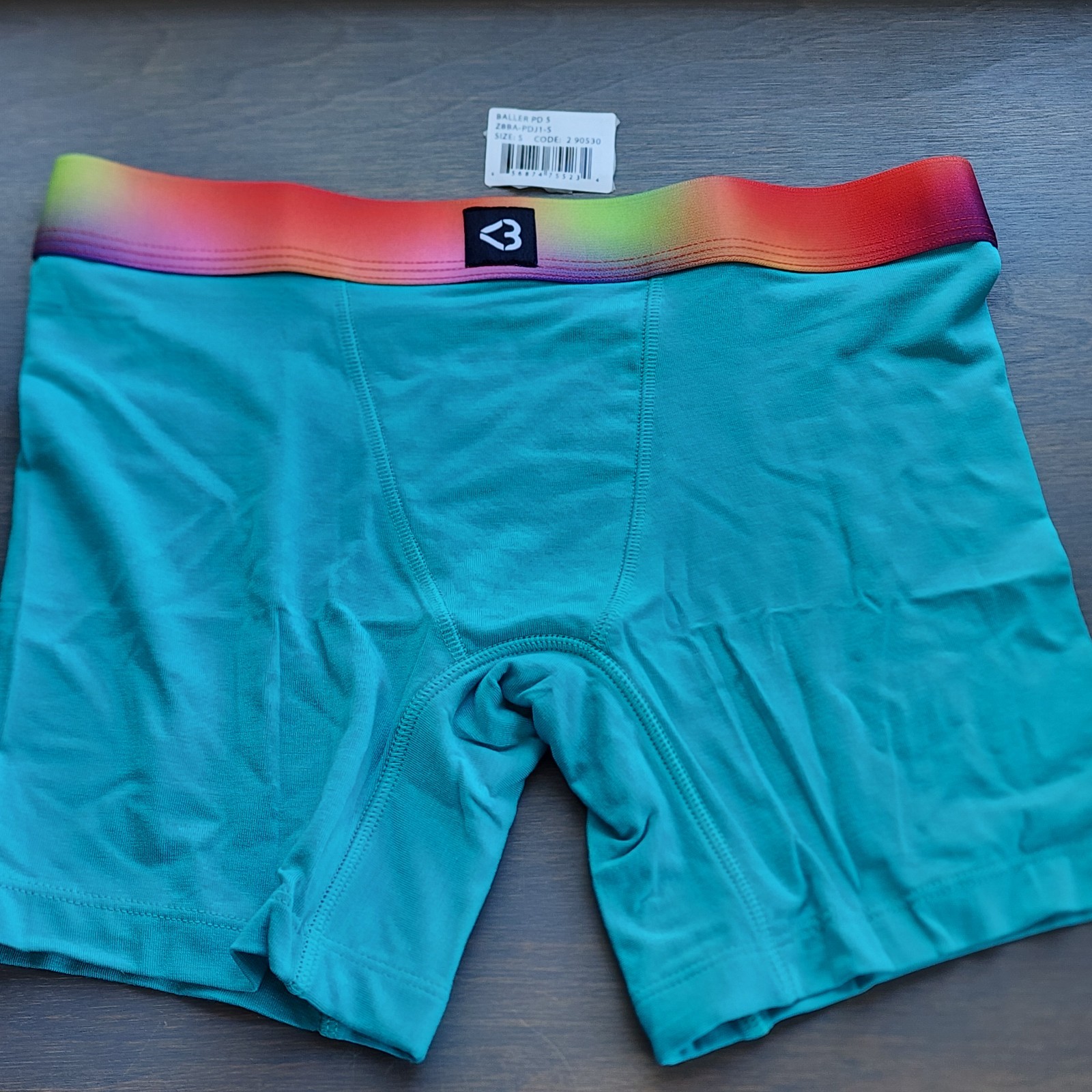 Woxer Baller 5″ Modal Boxer Brief Turquoise Rainbow Band Size Small