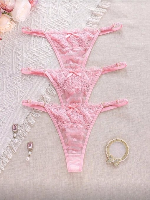 Women’s 1Pc Low Waist Heart Pattern Lace Thong