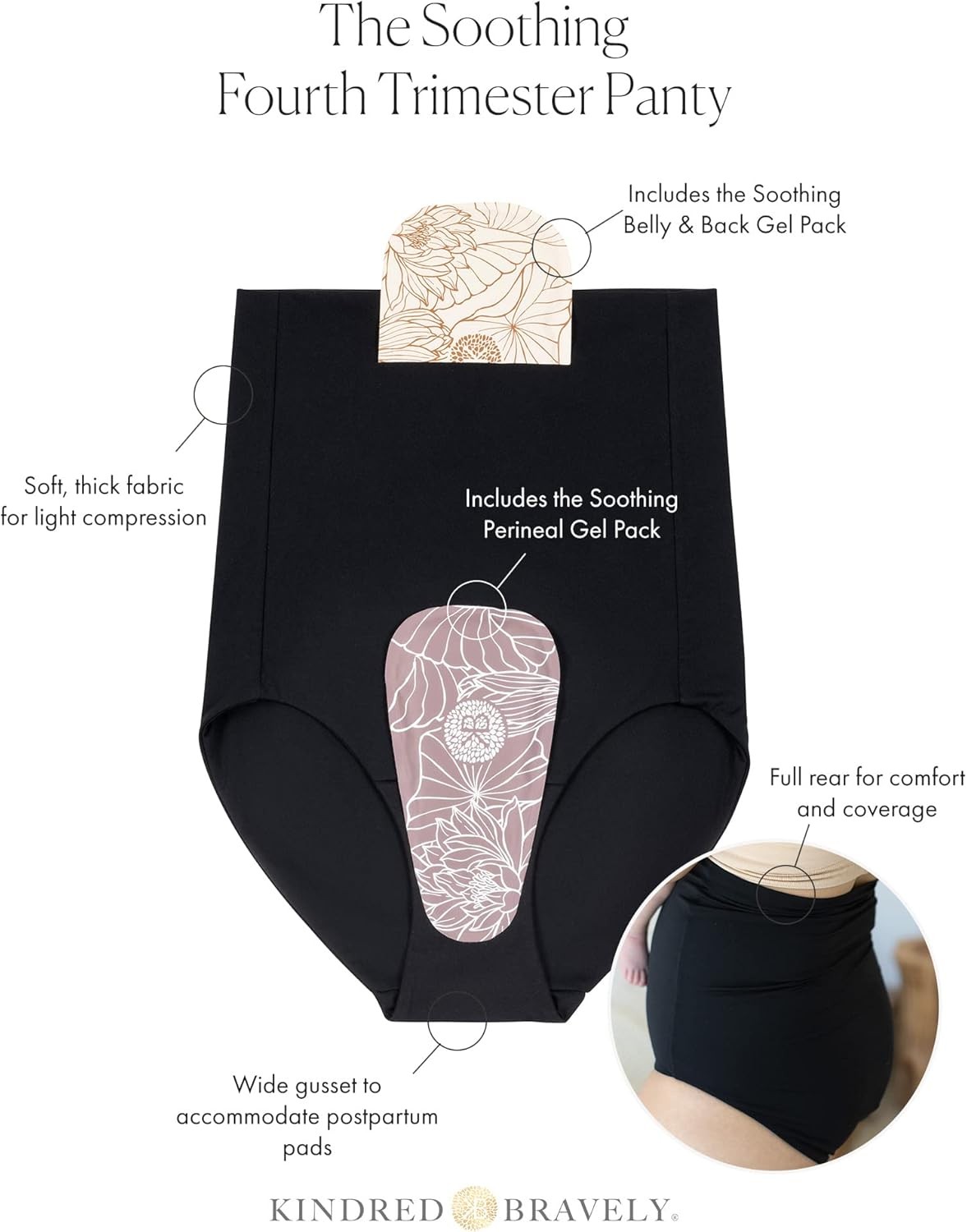 Postpartum Panty, Essential Underwear with 2 Hot or Cold Gel Packs, Size XL