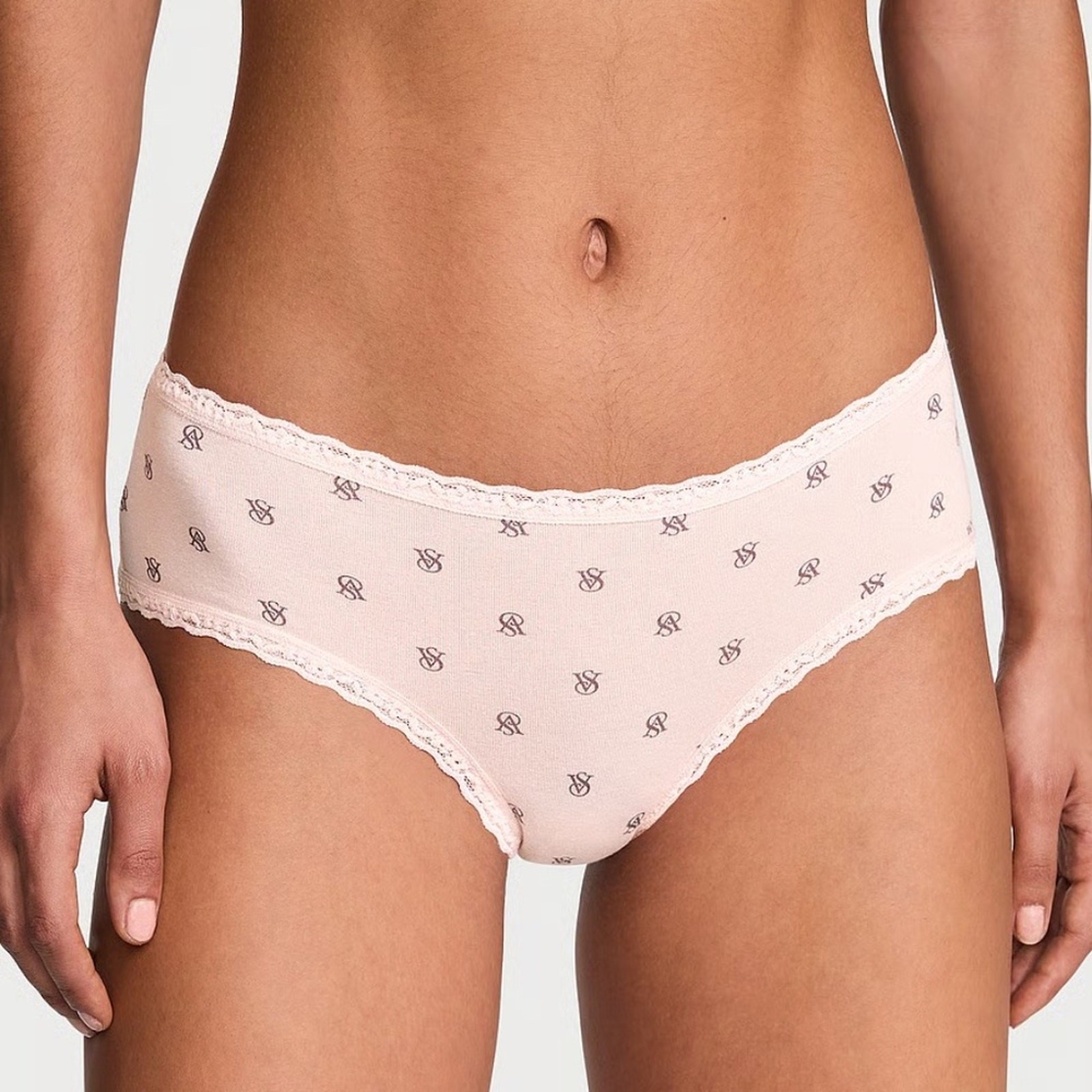 Victoria’s Secret The Lacie Cotton Lace-Waist Cheeky Panty Pink Logo Dots M NEW