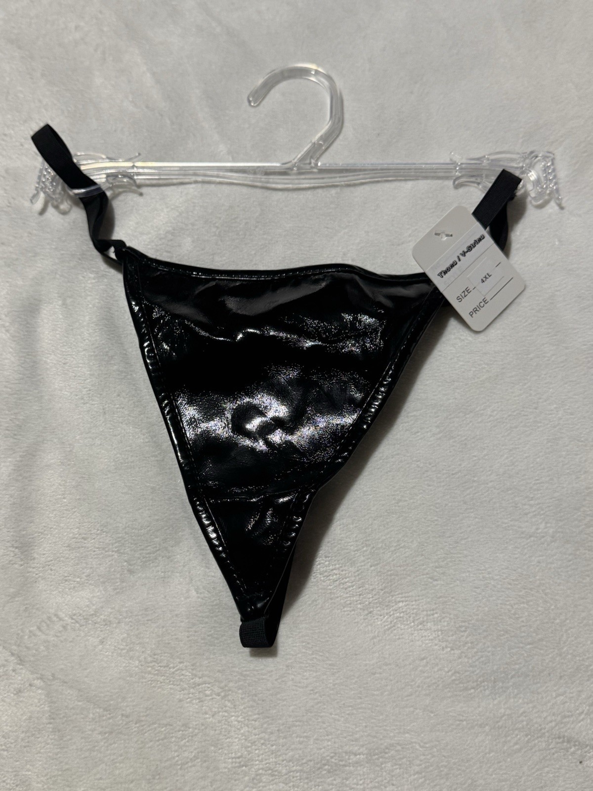 New Women’s Black Faux Leather G-String Thong – Shiny Patent Lingerie XS 4XL 6XL