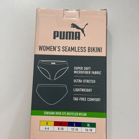NEW Puma Womens M Seamless Bikini 4 Pack Recycled Nylon Ultra-Stretch H565