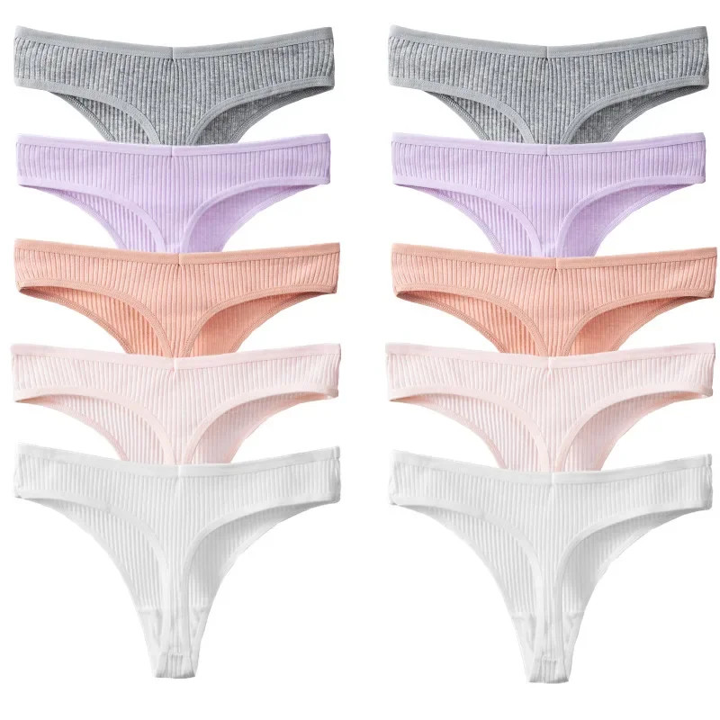 Cotton Thong Panties Low Rise Women’s Breathable Soft Stretch Underwear 10 Pcs