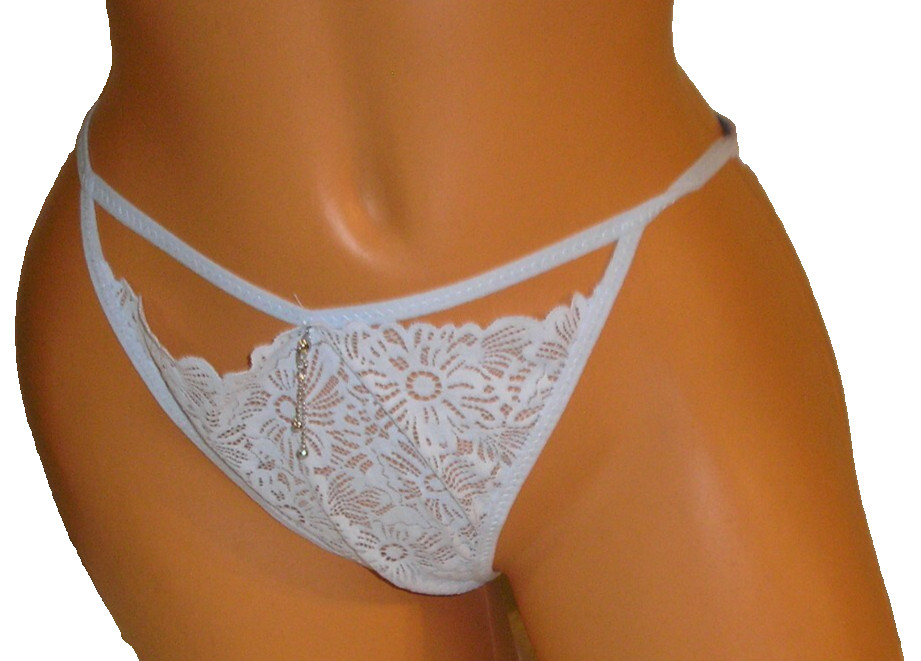 Baby Blue Metal Accent Lace Crotchless Panties Lingerie, Large Adult Gift