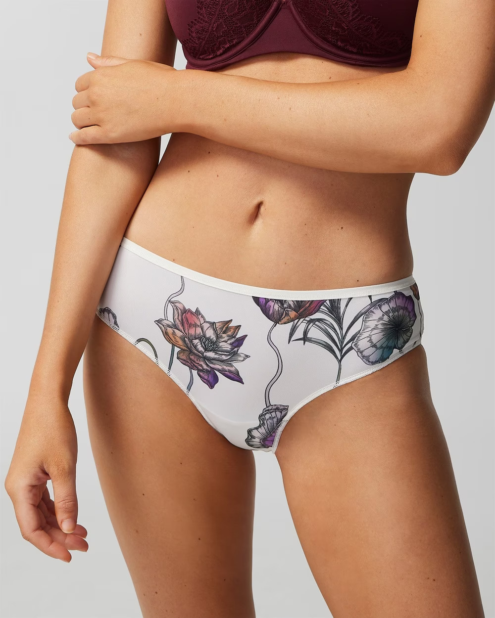 Soma Vanishing Edge Microfiber Lace Cheeky Hipster Floral Ivory Panties Size XS