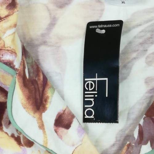 Felina Pajama Top Womens White Multicolor Floral Stretch Collared Button XL New